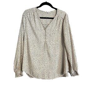 Pleione Women's Black & Cream Dotted Pullover Long Sleeve Blouse, Top. Medium